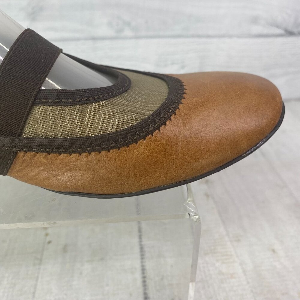 Sesto Meucci Brown Leather Gold Tone Metallic Mesh Mary Jane Ballet Flats Sz 8 N - Picture 14 of 16